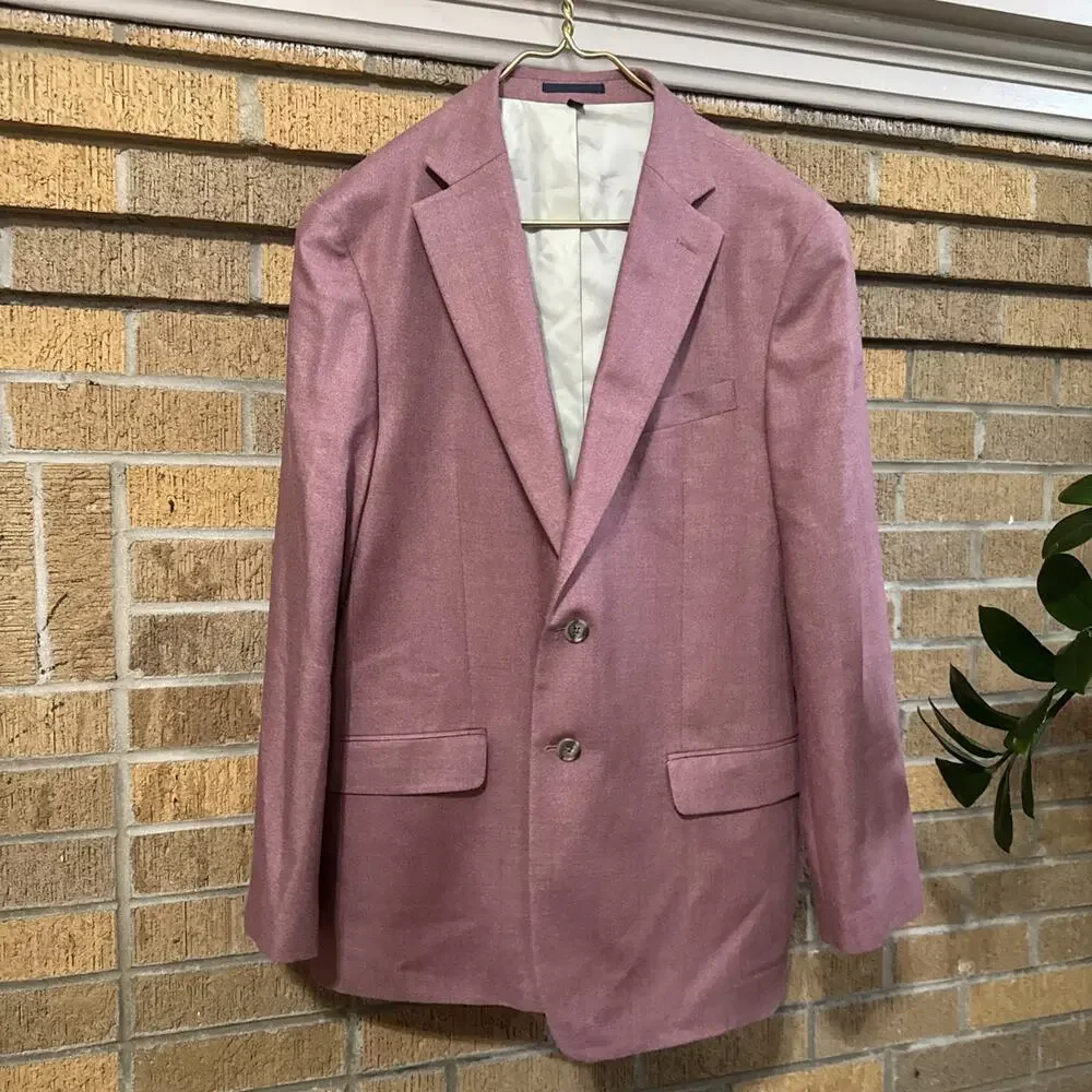 Jos A Bank Blazer Men’s 44R Suit Jacket Silk Wool Blend Weave Berry Red Wedding